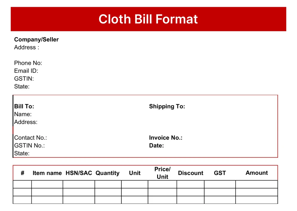 Cloth invoice format