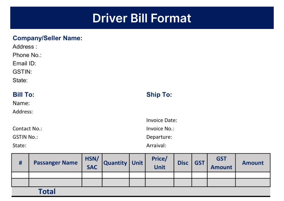 Driver invoice format
