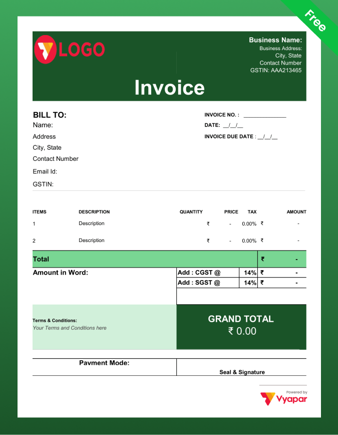 Invoice bill format