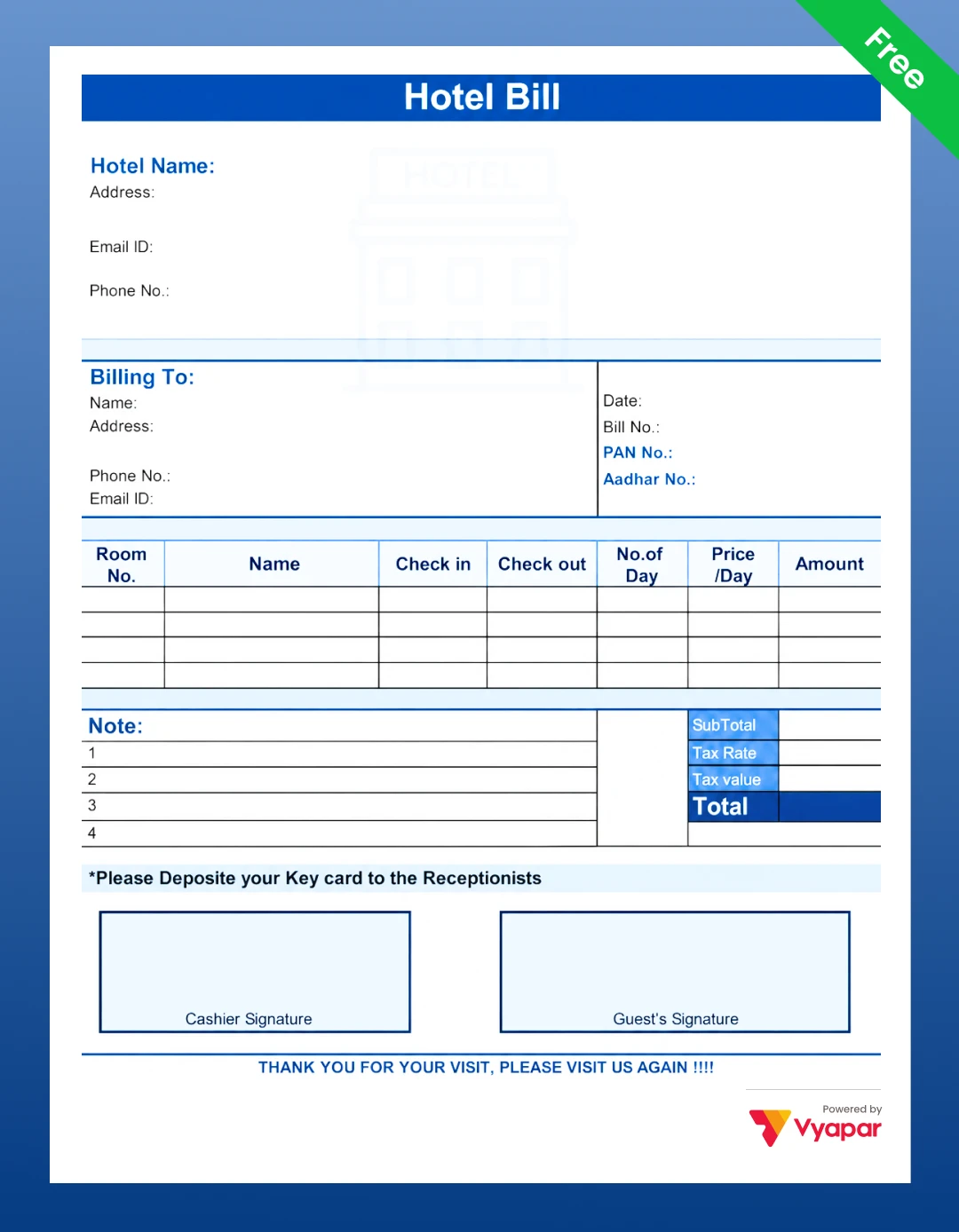 Hotel bill format Hotel Bill Format in word