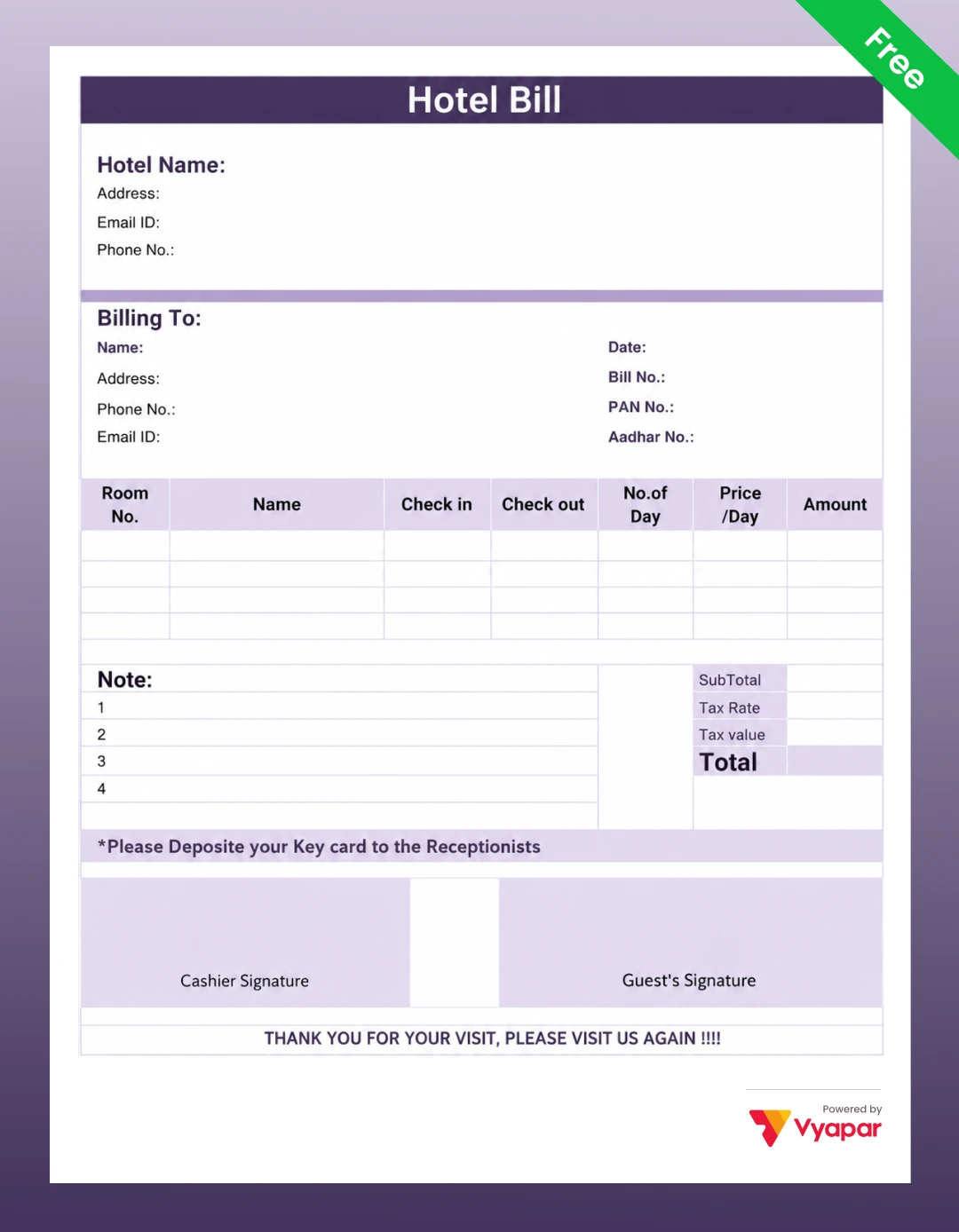 Hotel bill format Sample Hotel Invoice in word