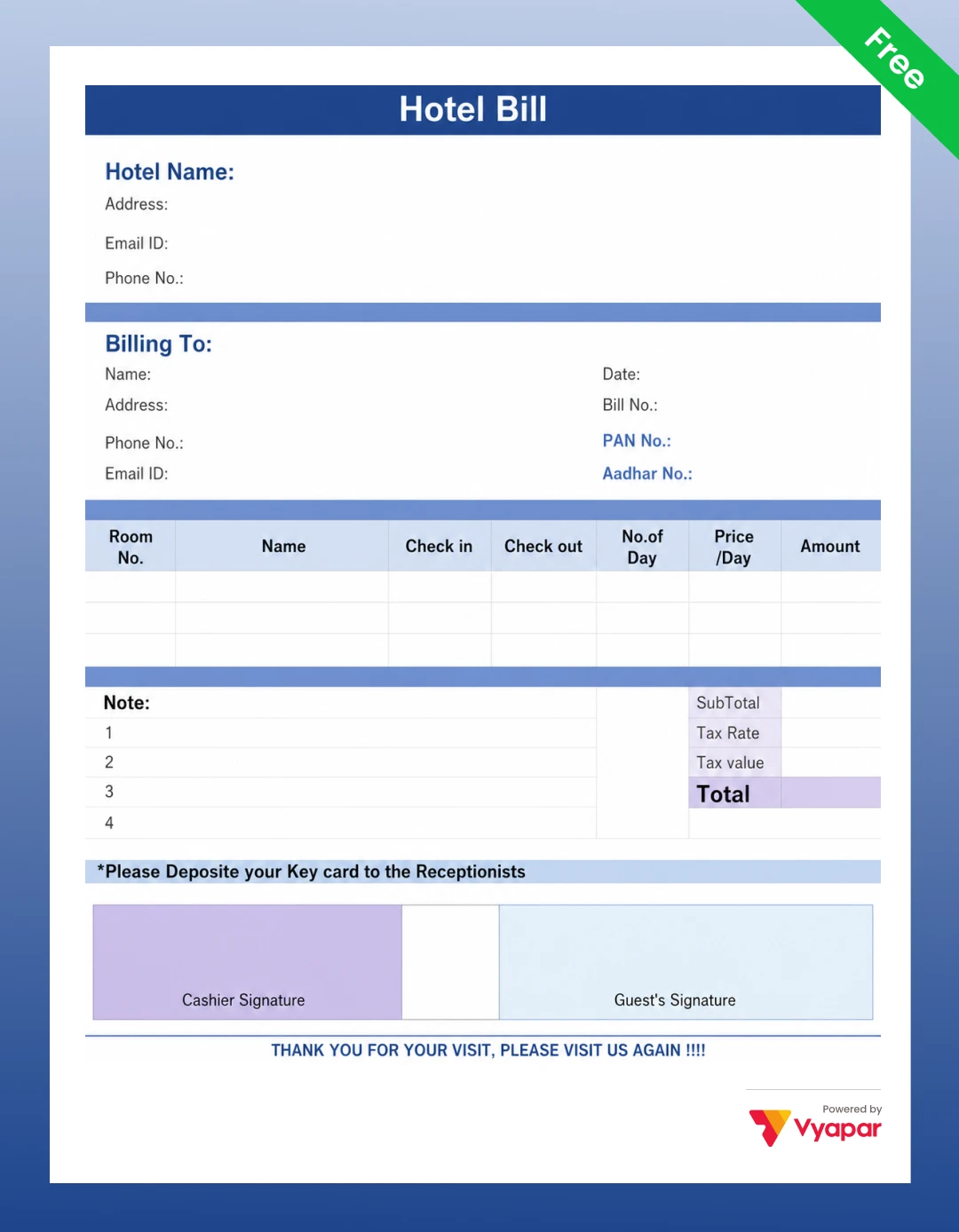 Hotel bill format Hotel GST Invoice in word