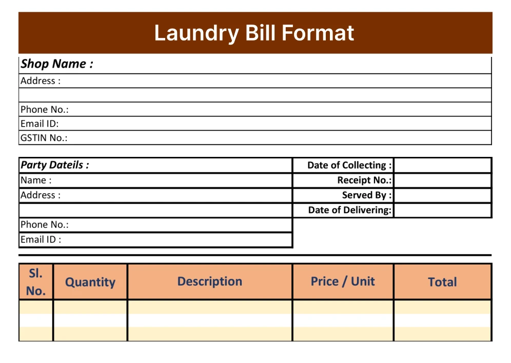 Laundry Bill Format
