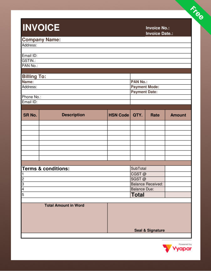 Invoice with HSN
