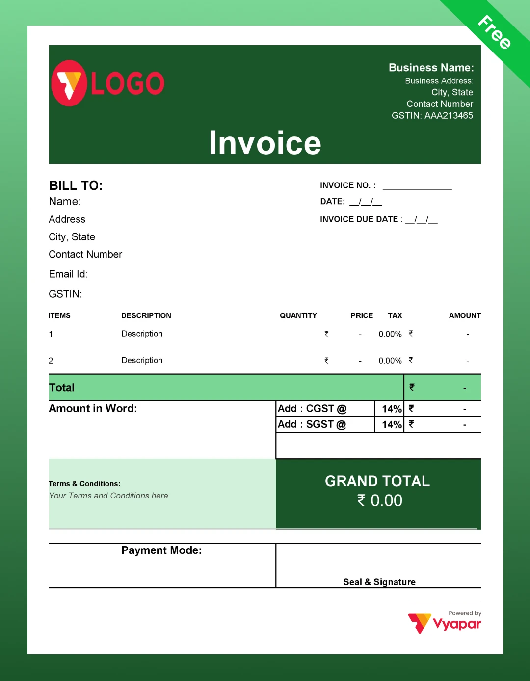 Authorised Invoice in Excel