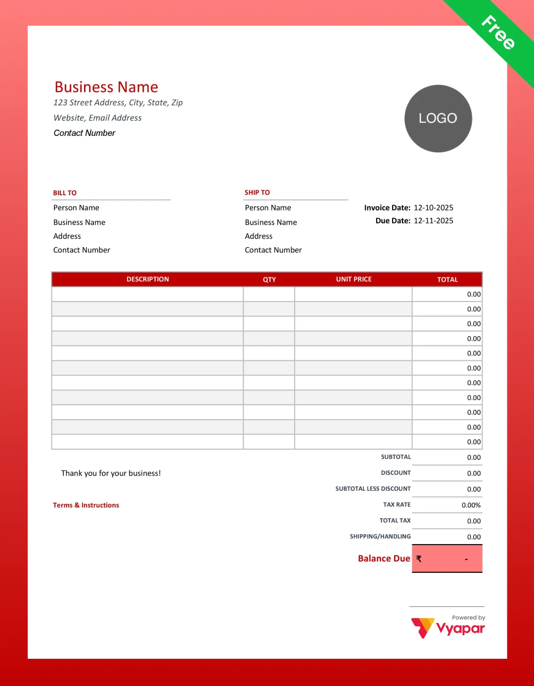 Simple Invoice in Excel