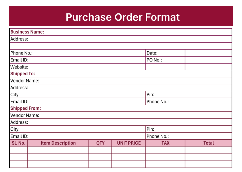 Purchase order format