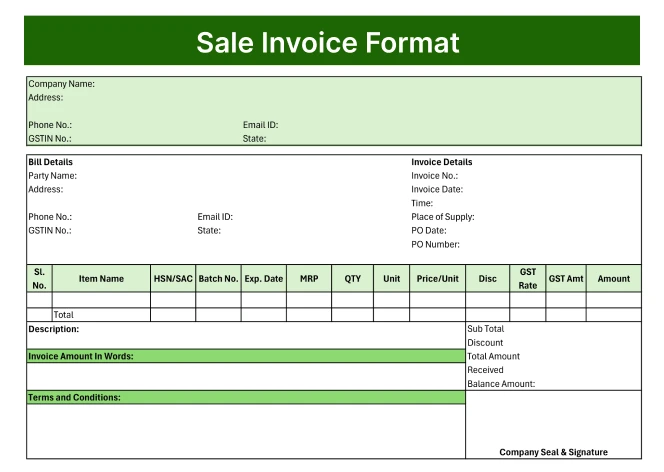 Sale Invoice Format