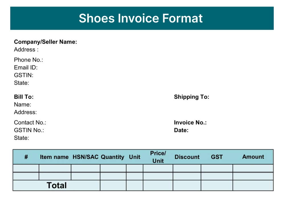 Shoes Invoice format