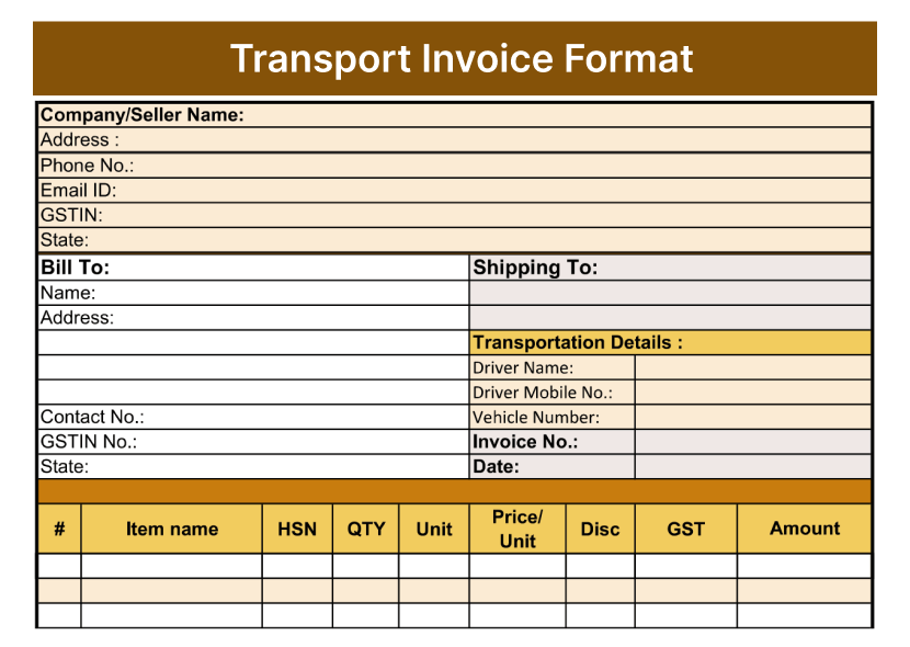 Transport Invoice Format