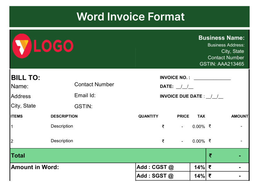 Word Invoice Format