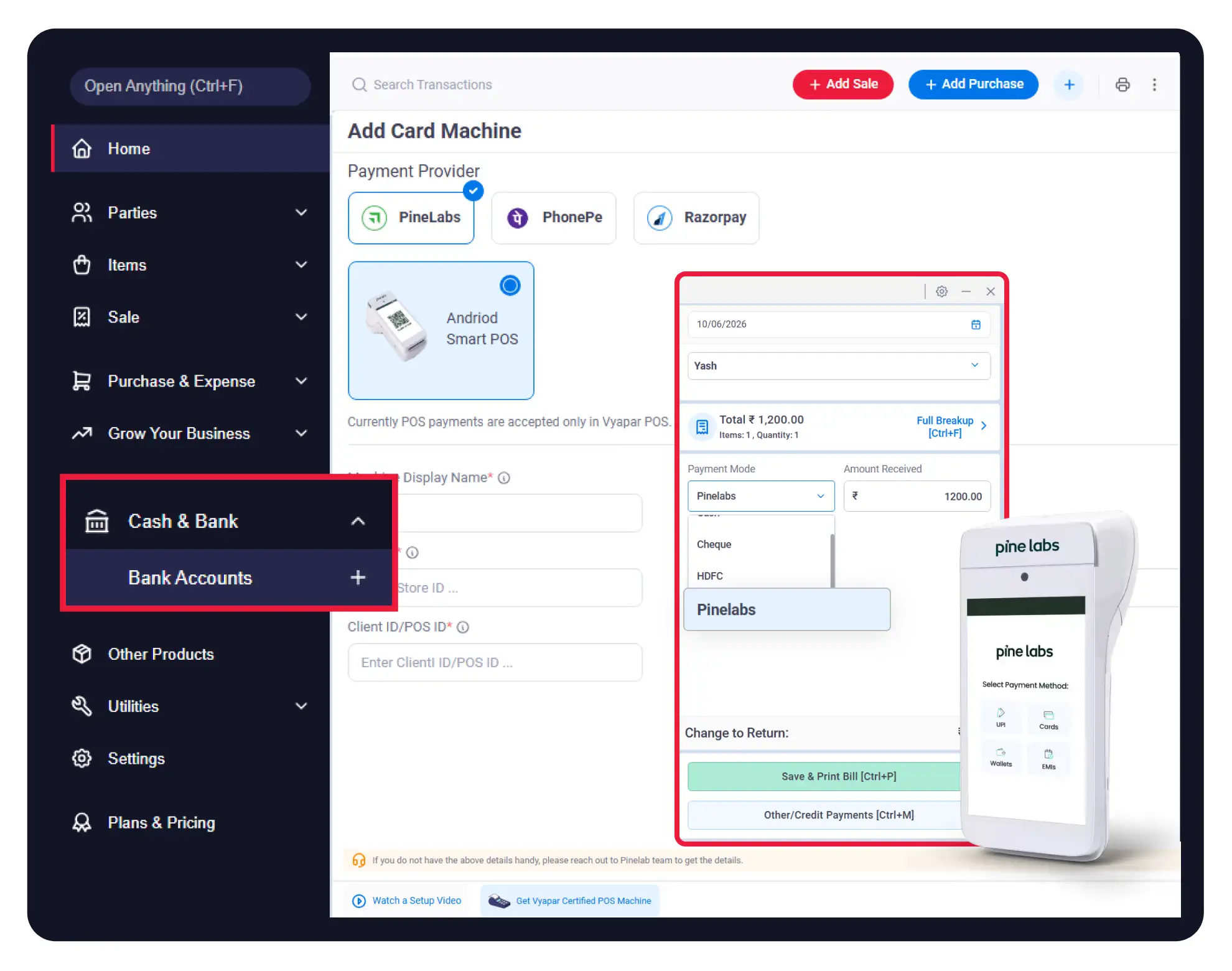 How to Connect Pine Labs EDC Machine with Vyapar App