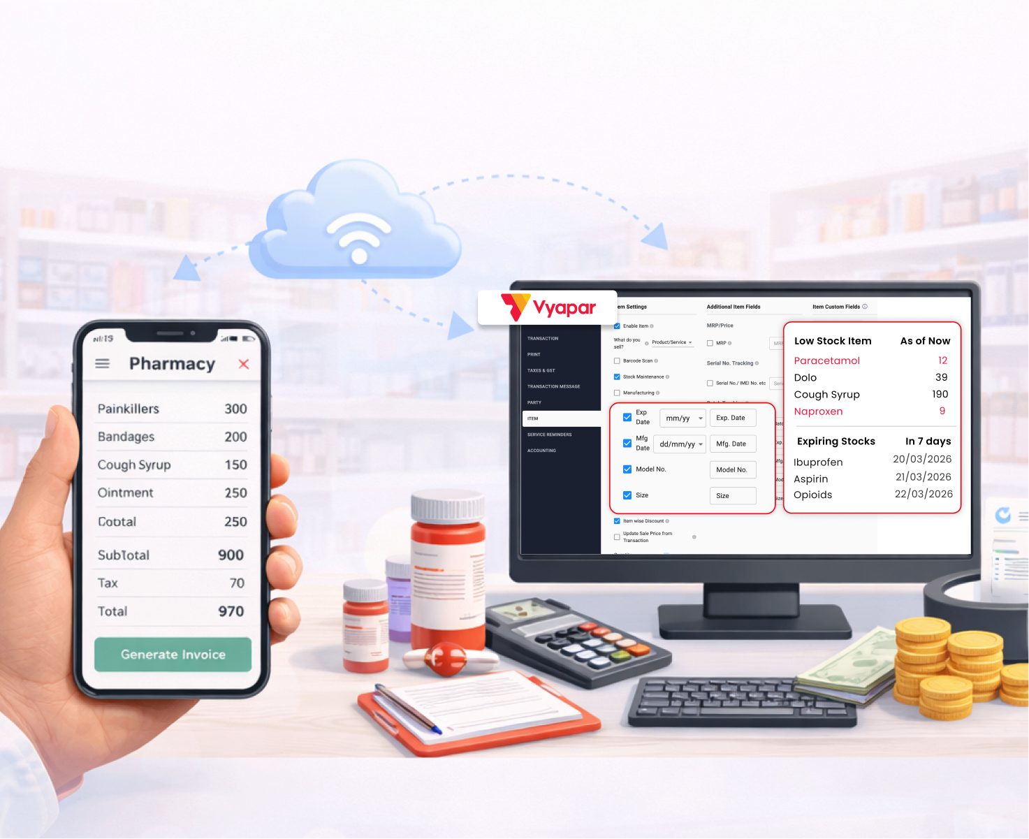 Pharmacy billing software mobile and desktop image