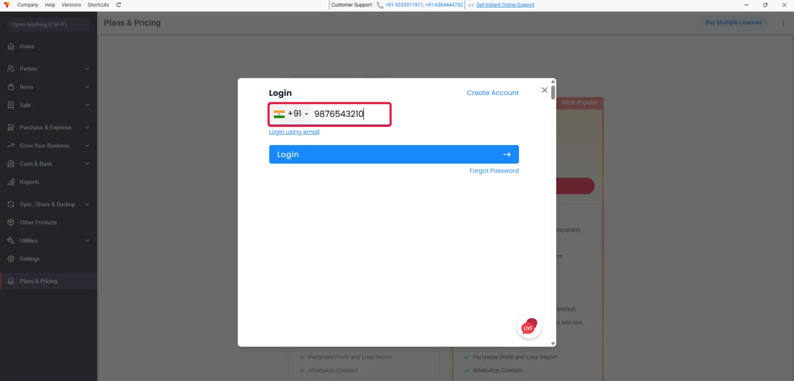 Login to Account