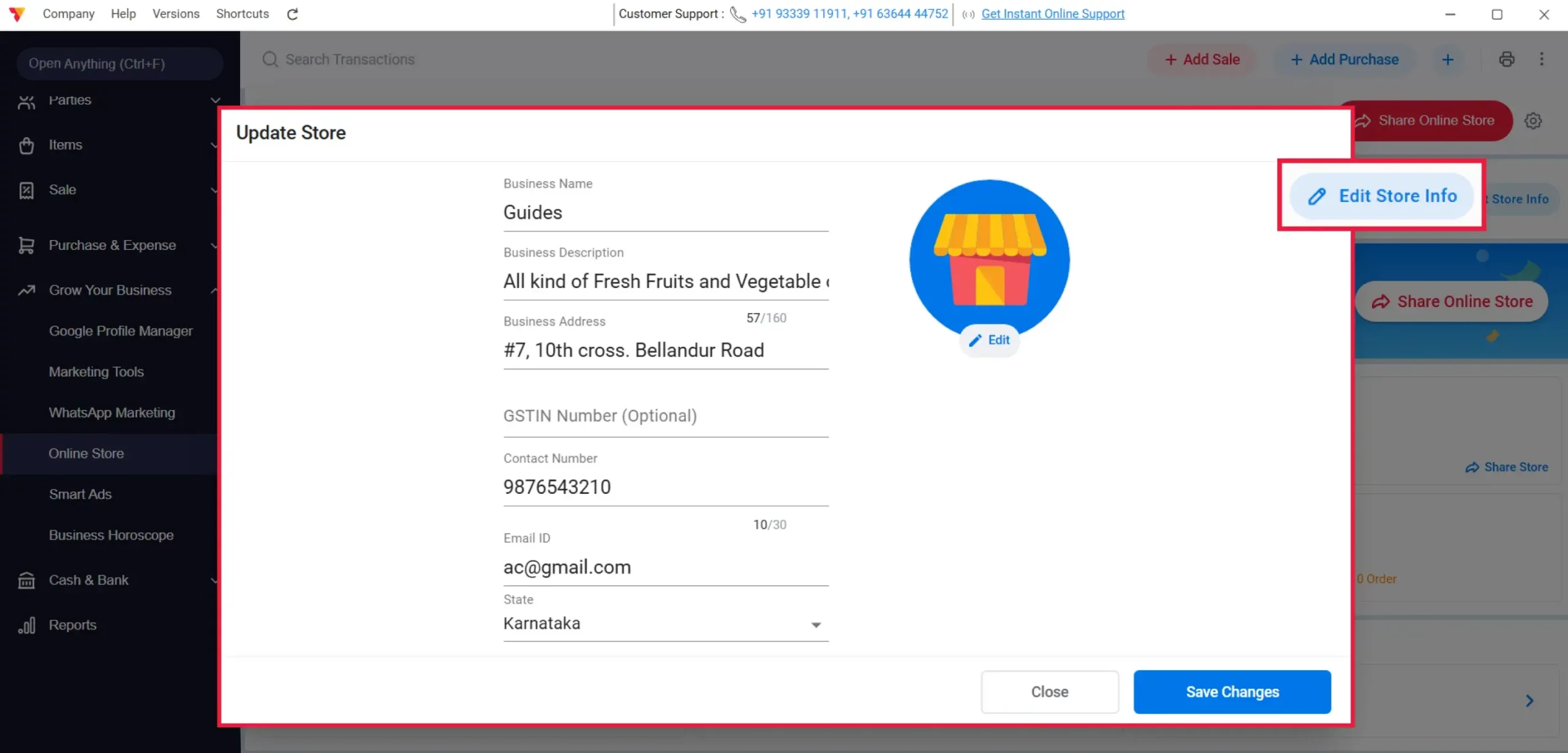 Review Store Info