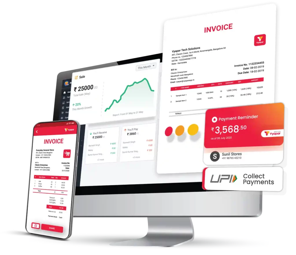 Vyapar billing software — desktop and mobile screenshot