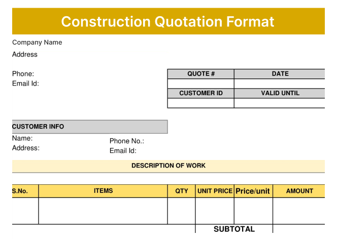 Construction Quotation Format
