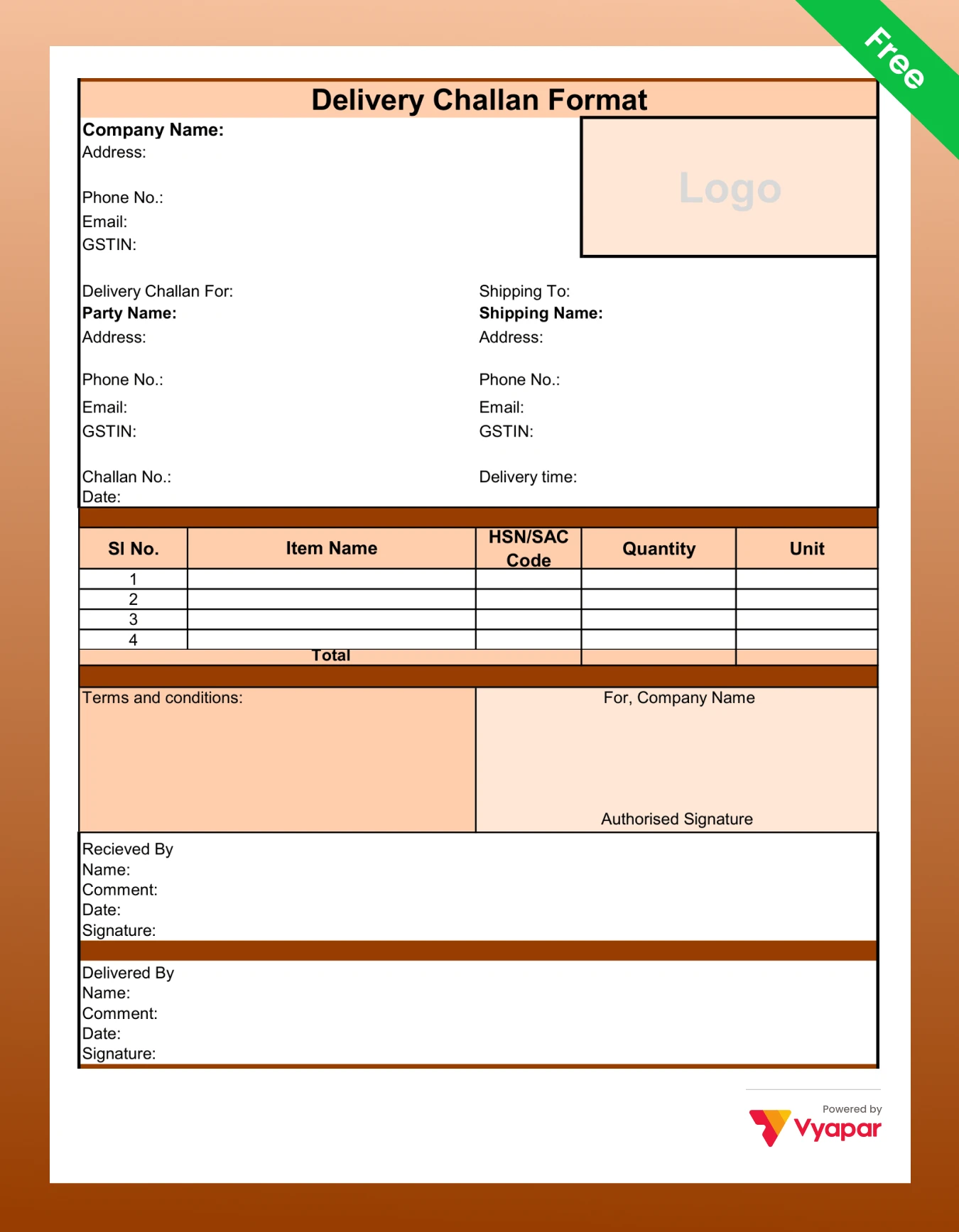 Hotel bill format Delivery Challan Format in word