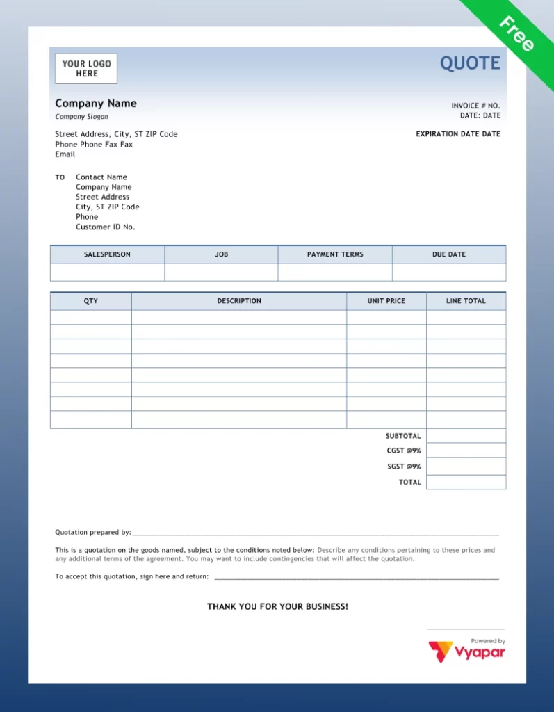 GST Quotation Format in Word