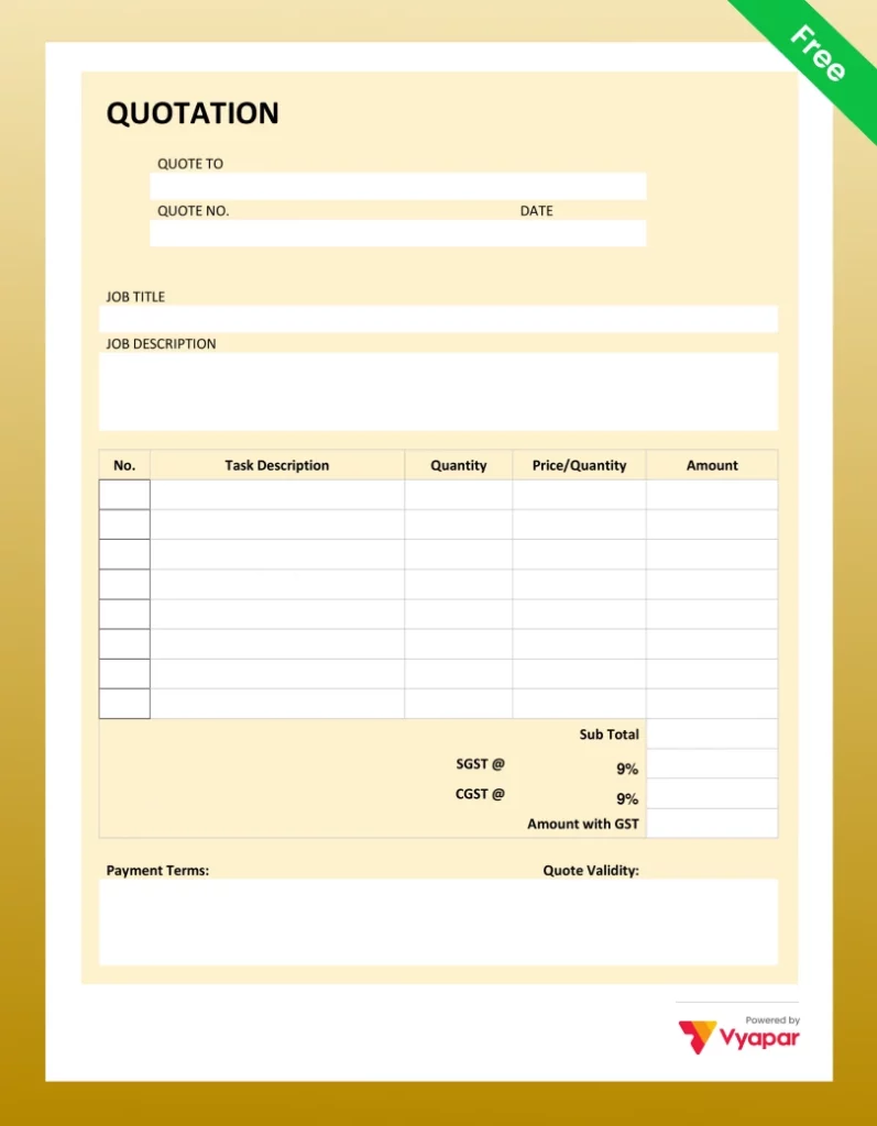 Sample Quotation Format in word