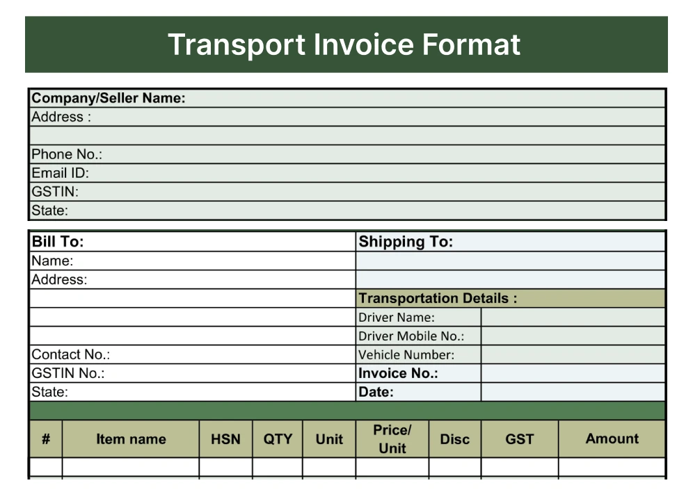 Transport Invoice Format