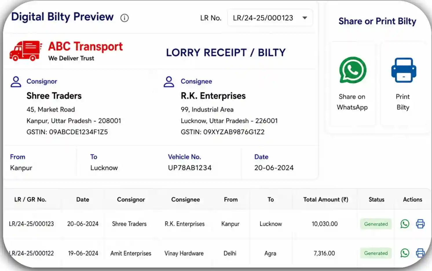 Generate Digital Bilty