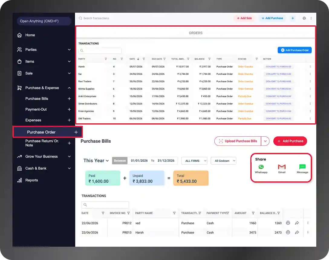 create Purchase order