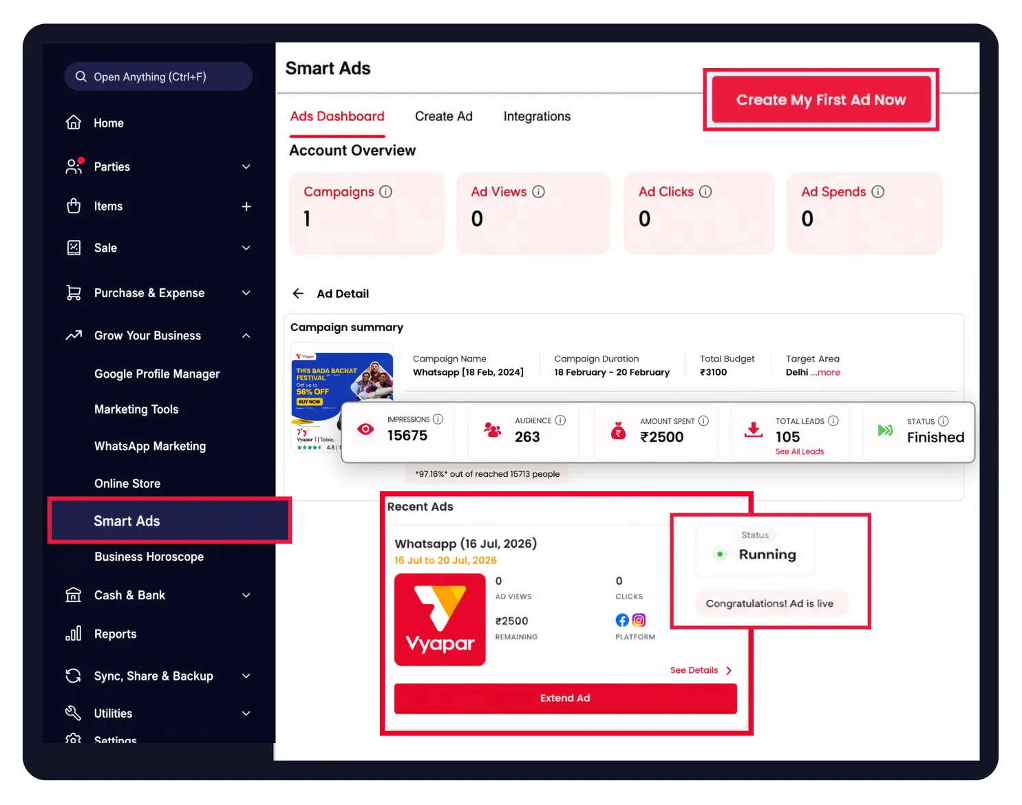 How to Create Smart Ads With Vyapar App
