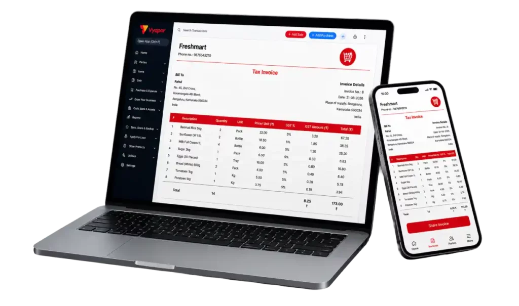 Vyapar Multi device compatability sync data on laptop and phone