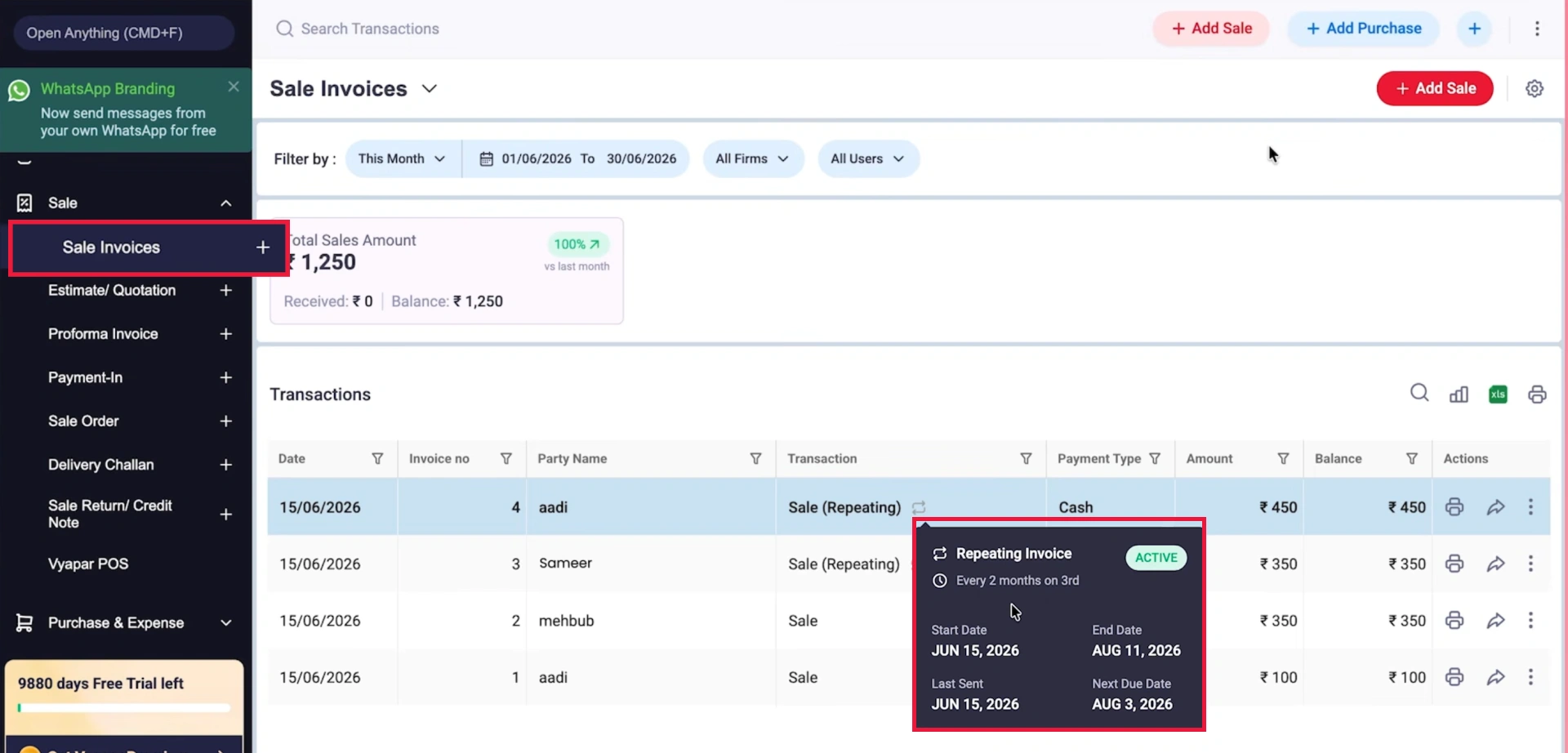 Check Recurring Invoice Details
