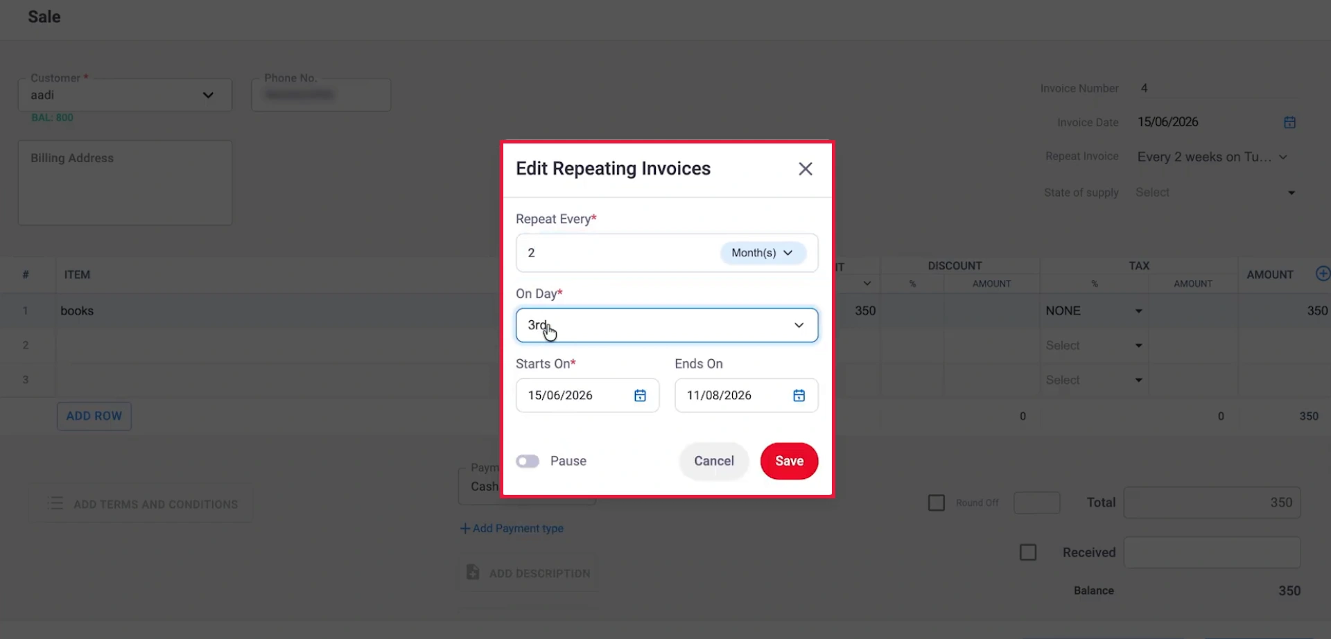 Update a Recurring Invoice