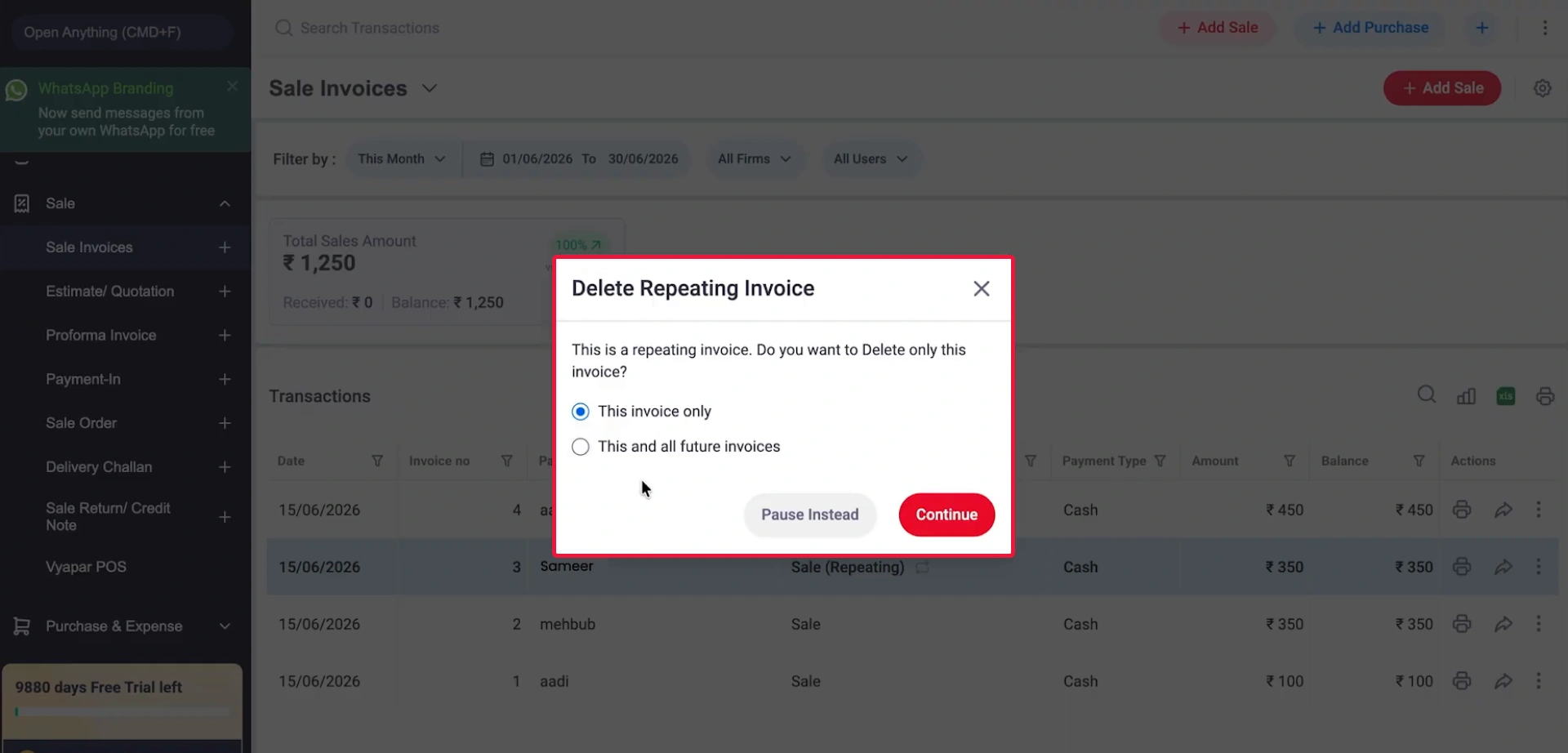Delete a Recurring Invoice