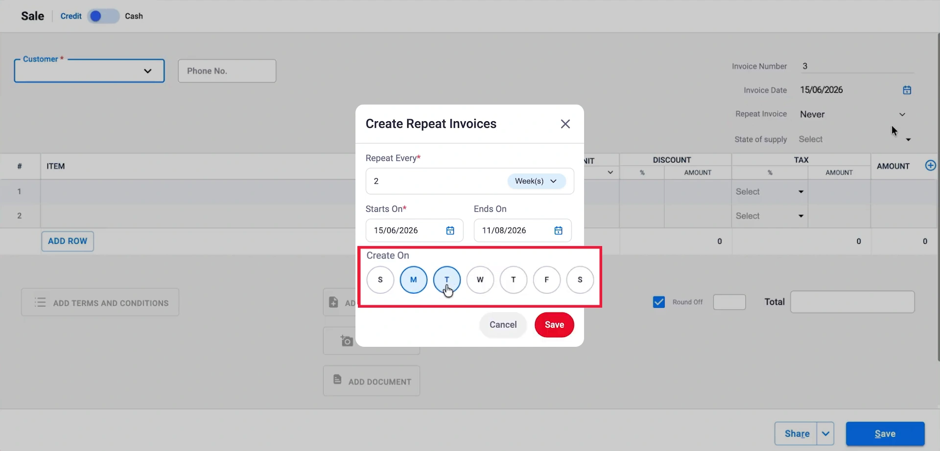 Customise the Repeat Schedule