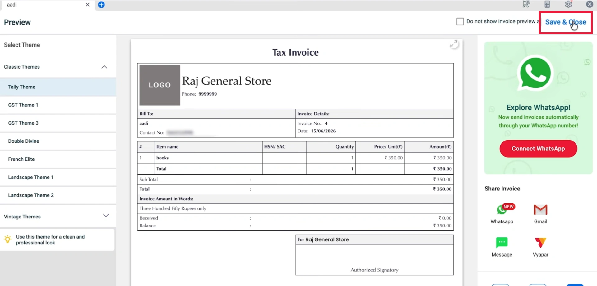 Save the Recurring Invoice