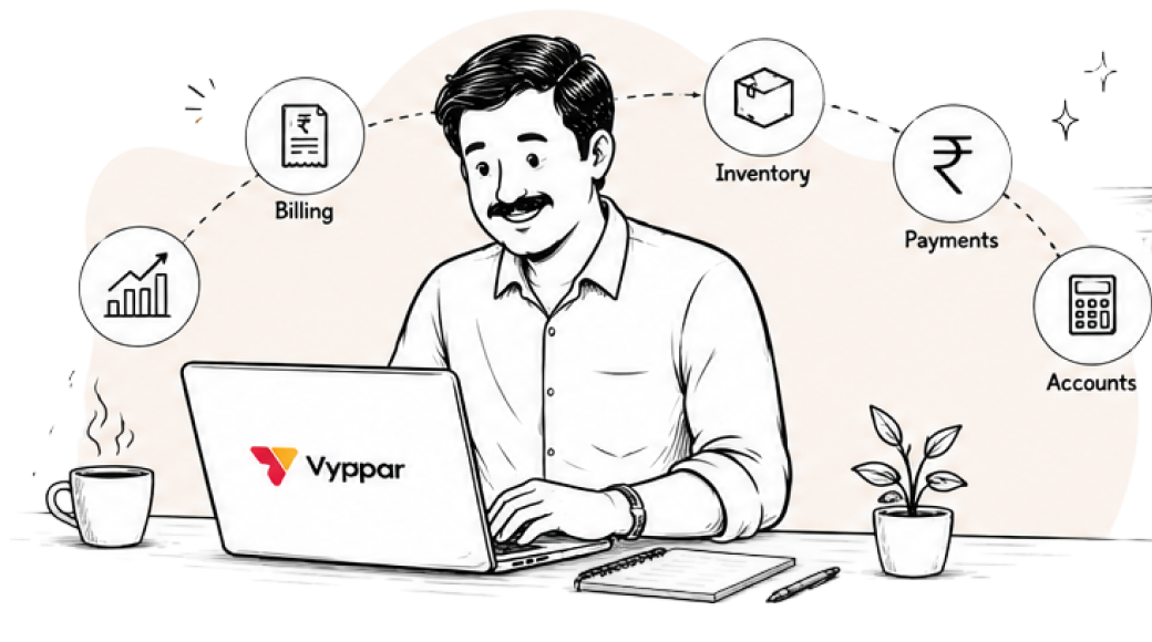 A business owner working across billing, inventory and payments on one screen