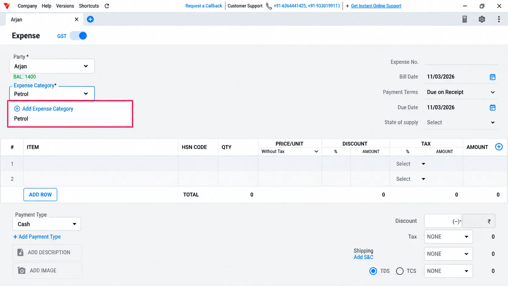 Add expense category