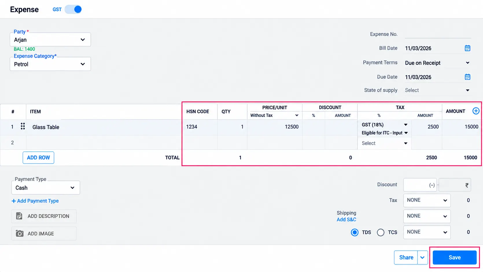 track GST and non GST expense