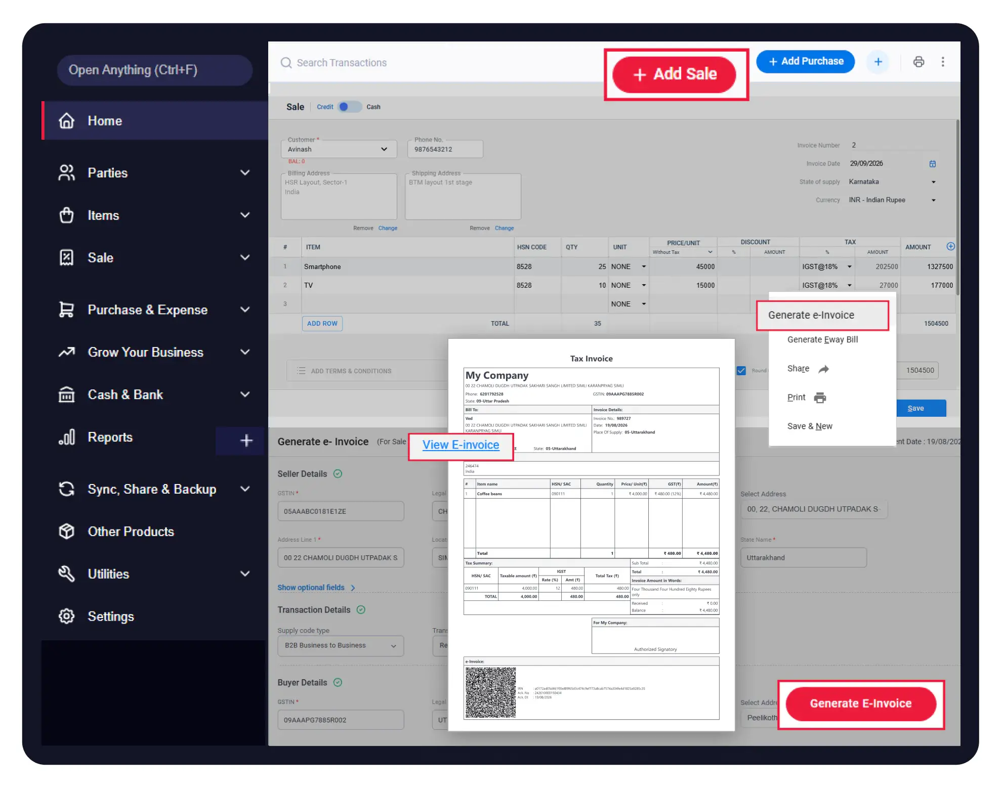 How to Generate E-Invoices in Vyapar App