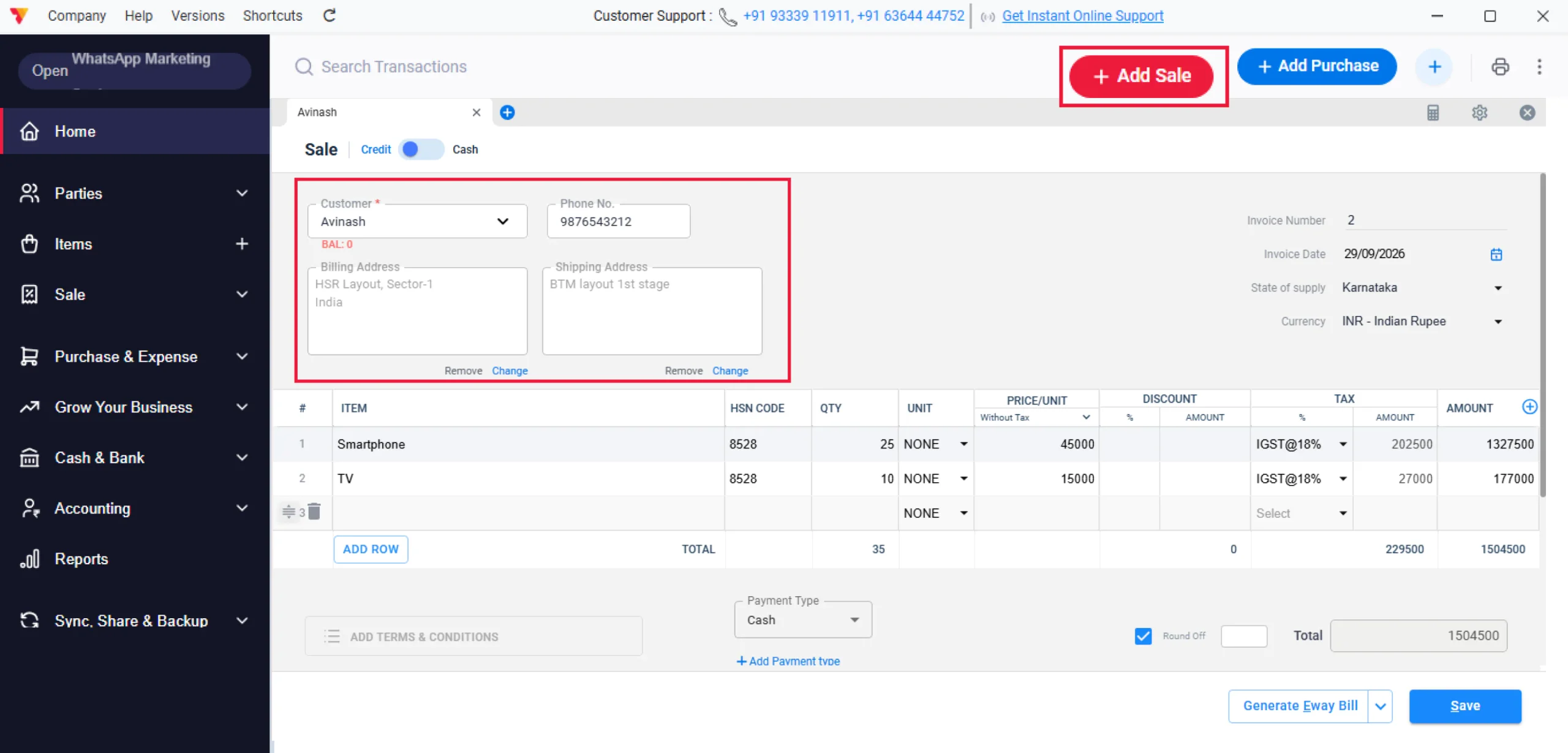 Open Vyapar App and Create a Sale Invoice