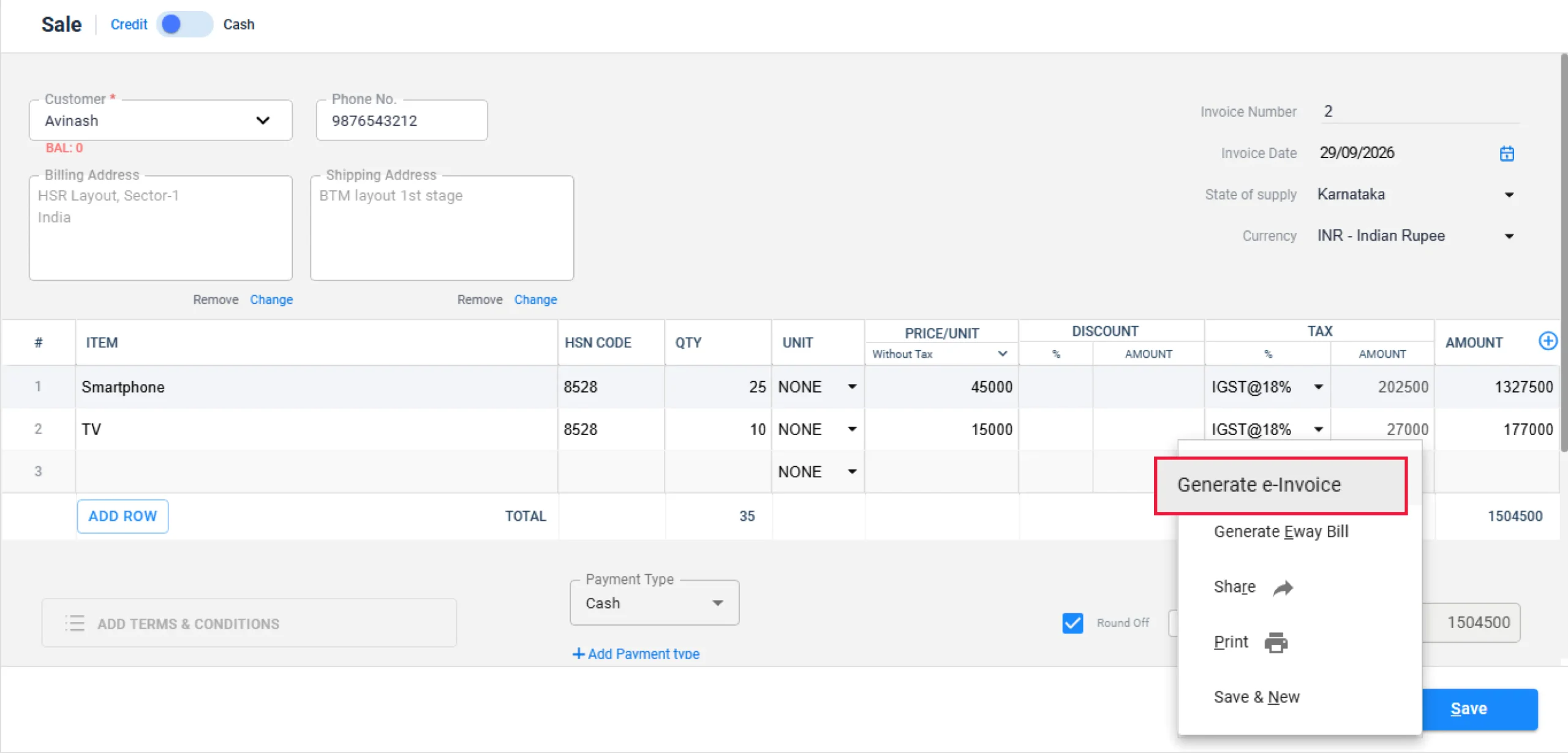 Click Generate E-Invoice